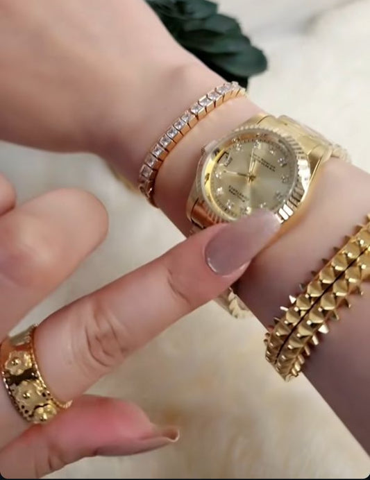 Premium Montre ronde doré fond doré inspi OR